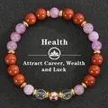 Braccialetto della salute in pietra Shoushan naturale con perle rosse e viola - Health-5 (Pietra Shoushan Rossa + Perline Viola e Trasparenti)