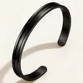 Bracelet jonc minimaliste en acier titane noir avec design rainuré pour femme - Jonc Chaîne en C (52-B-4)