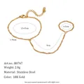 Bracelet bague élégant en acier inoxydable plaqué or 18 carats pour femme chic - Style Chaîne Torsadée (B0767) / Or