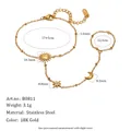 Bracelet bague en acier inoxydable doré avec motifs étoile, lune et ses mesures - Style Étoile Lune Soleil (B0811) / Or