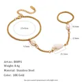 Bracelet esclave en acier inoxydable plaqué or 18 carats avec coquillage et perles - Style Conque Perle (B0891) / Or