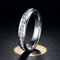Bague élégante en acier inoxydable argenté avec une rangée de pierres claires. - Taille 6 / Demi-rangée de Strass (18-D-3) / Acier