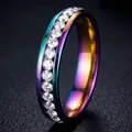 Alliance éternité en acier titane arc-en-ciel sertie de pierres en oxyde de zirconium - Taille 6 / Demi-rangée de Strass (18-D-4) / Coloré