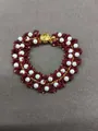 Bracciale vintage intrecciato in perline rosse e perle con chiusura oro - Bracciale (Oro) / Rosso
