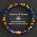 Bracelet de perles en pierre naturelle pour l'anxiété avec œil de tigre et lapis - Style Soulagement de l'Anxiété-2 (Anxiety Relief-2)