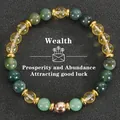 Natuurstenen kralenarmband voor rijkdom met groene en gele edelstenen en gouden details - Citrien Groene Agaat Rozegoud Stijl (Wealth-10)
