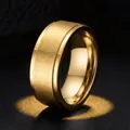 Classic golden titanium steel ring with brushed matte finish and polished edges for men and women - Size 7 / Double Stepped Gold (5-E-1) / 6mm / Gold