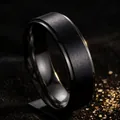 Modern black brushed titanium steel ring featuring polished edges for a sleek look - Size 7 / 6mm / Matte Black