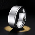 Professional studio shot of a minimalist brushed silver titanium steel band ring for men and women. - Size 7 / 8mm / Steel