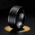 Sleek matte black titanium steel ring for men and women with polished edges - Size 7 / 6mm / Black