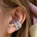 Elegant sparkling cubic zirconia round ear cuff for women trendy fashion jewelry gift - Silver White Leaf Style (01)