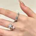 Elegant 3-piece blue flower adjustable ring set featuring opal sun flower and pearl - 3Pcs Blue Flower Open Ring Set