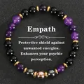 Empath natural stone crystal beaded bracelet with amethyst and obsidian beads - Purple Black Rose Gold Style (Empath-4)