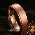 Rose gold titanium steel ring with elegant brushed finish and stepped edges - Size 7 / Matte Dual-Step Style / 6mm Width / Rose Gold