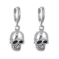 Vintage gothic silver skull hoop earrings for women Halloween punk rock jewelry style - White K + Antique Silver Skull (5211)