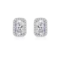 Square radiant cut moissanite stud earrings in 925 sterling silver with a sparkling halo - 925 Sterling Silver (White Gold Plated) / 1ct+1ct Moissanite (Radiant Cut)