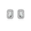 Elegant emerald cut moissanite halo stud earrings in 925 sterling silver finish - 925 Sterling Silver (White Gold Plated) / 1ct+1ct Moissanite (Emerald Cut)