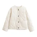 Fashionable casual cream round neck quilted jacket with large front pockets for women - XS / White