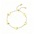 Elegant gold plated heart charm bracelet in stainless steel with adjustable slider - 5 Hearts Sliding Clasp Style / Gold