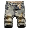 Short en jean bleu vintage délavé pour homme coupe slim usé style high street - 38 / Bleu (861#)