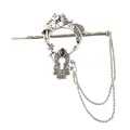 Vintage silver alloy hair stick with intricate bird and keyhole design detail view - Antique Silver
