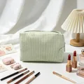 Premium large capacity seersucker travel cosmetic bag featuring green white stripes - 16*9*9cm / Bean Green