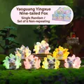 Glowing Nine-Tailed Fox blind box resin figurines in a colorful forest scene. - Yaoguang Reflecting Snow Nine-Tailed Fox (A159) / Full Set (6 Pieces)