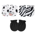 Set of soft baby anti-scratch mittens with cow and zebra patterns for newborns - Cow + Zebra + Black / 3 Pairs Set / Black & White Series