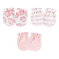 Set of three pairs of newborn anti-scratch baby mittens in soft pink and white patterns - Pink Heart + Stripe + Light Pink / 3 Pairs Set / Pink Series