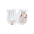 Detail of soft cotton baby anti-scratch mittens with a cute cartoon bear print. - One Size / Elastic Mittens / Long-Nose Bear
