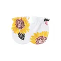 Detailed close-up of soft cotton newborn baby anti-scratch mittens with sunflower print - One Size / Elastic Mittens / Sunflower