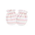 Detailed view of pink striped newborn baby anti-scratch mittens with elastic - Double-sided Horizontal Stripes / Pink