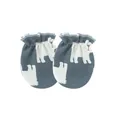 Close-up detail of newborn baby anti-scratch mittens featuring a cute white polar bear print - Polar Bear Print / Gray