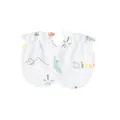 Detailed view of soft cotton newborn anti-scratch mittens with cute dinosaur pattern - One Size / Dinosaur Egg Style / White