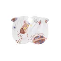Close-up view of soft cotton baby anti-scratch mittens with cute space rocket prints - One Size / Coffee Space Theme Style / White