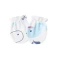 Soft cotton baby anti-scratch mittens with cute blue whale print for newborns and infants. - One Size / Whale Pattern / White