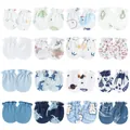 Newborn baby anti-scratch cotton mittens set with cute animal prints, 0-12 months - 16-Piece Blue-Green Series (Old Cartoon) / 16 Pieces/Pack / Blue & Green Series