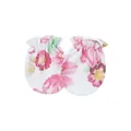Soft newborn baby anti-scratch mittens featuring a pink floral print and elastic cuffs - One Size / Elastic Mittens / White Daisy
