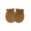 Soft brown cotton anti-scratch mittens for newborn babies and infants 0-1 year old - One Size / Elastic Mittens / Caramel