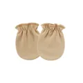 Soft beige cotton scratch-free mittens for newborn babies with elastic wrist band - One Size / Elastic Mittens / Khaki