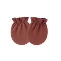 Newborn baby scratch-resistant mittens in solid dark reddish brown color with elastic cuffs. - One Size / Elastic Mittens / Cinnabar