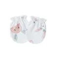 Soft white newborn anti-scratch mittens with cute pink rabbit and flower print - One Size / Cute Bunny Style / White