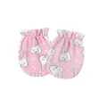 Pink newborn anti-scratch mittens with cute cartoon rabbit print and elastic cuff - One Size / Pink Bunny / Pink