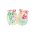 Newborn floral anti-scratch mittens with elastic cuffs for babies 0-12 months. - One Size / Chrysanthemum on Yellow Base Style / Yellow