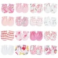 Collection of various patterned cotton anti-scratch mittens for newborn babies - 16-Piece Purple-Pink Series (Old Cartoon) / 16 Pieces/Pack / Purple & Pink Series