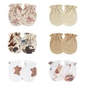 Soft cotton baby anti-scratch mittens with assorted cartoon patterns and solid colors - Apricot + Khaki + Space + Bear + Floral + Elephant / 6 Pairs Set / Warm Tones