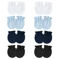 Soft newborn baby anti-scratch cotton mittens in four solid colors with elastic cuffs - 2 Light Blue + 2 Navy + 2 White + 2 Black / 8 Pairs Set / Cool Tones