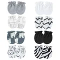 Set of 8 pairs of newborn baby anti-scratch mittens with various patterns and solid colors - Black + Zebra + Polar Bear + Grey + White + Cat + Curve + Car Bear / 8 Pairs Set / Black & Grey Marble