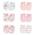 Set of six pairs of pink newborn baby anti-scratch cotton mittens with elastic cuffs - One Size / 6 Pairs Set (Light Pink / Sweet Print Mix) / Pink Series (Prints & Stripes)