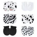 Set of 6 pairs baby anti-scratch mittens with animal prints and solid colors - One Size / 6 Pairs Set (Leopard, Cow, & Zebra Pattern Mix) / Black & White Series (Animal Patterns)